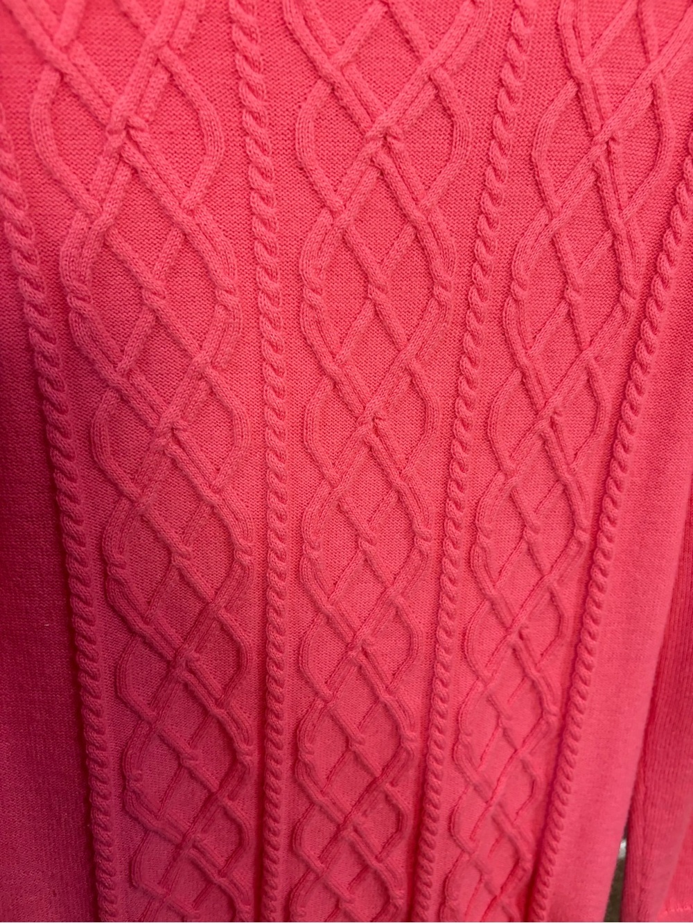 Talbots Coral Pink Cable-Knit Crewneck Sweater with Shoulder Buttons - Picture 2 of 5
